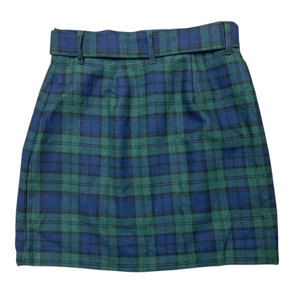 LOFT Green and Blue Plaid Belted Wool Mini Skirt Lined Size 2P Classic Preppy - Picture 7 of 7